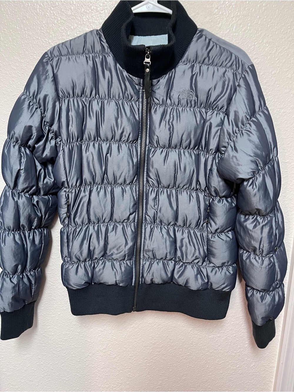 The North Face 600 Puffer Goose Down Jacket large Cropped Womens Metallic Blue